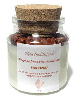 Bougie parfumée artisanale senteur pain d épices contenant des cristaux de jaspe rouge